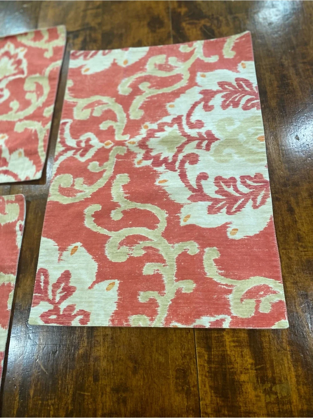 Pottery Barn Ikat Set of 3 Placemats Coral and Cream Casual Formal Linen Blend